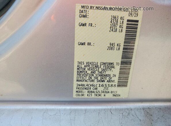 1N4BL4CV6LC165588 2020 NISSAN ALTIMA Silver Widok komory silnika