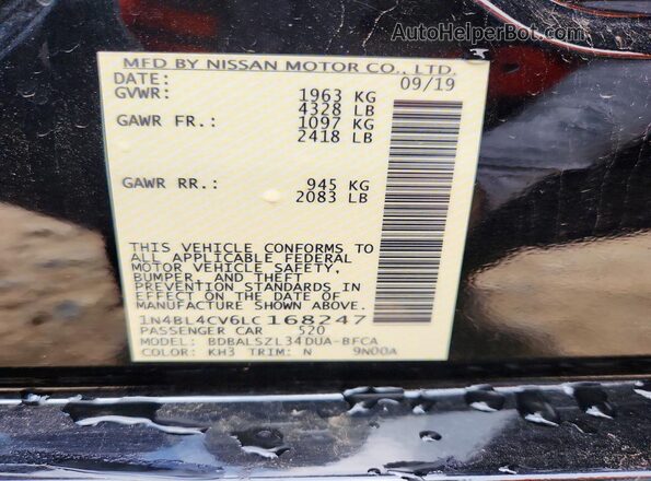 1N4BL4CV6LC168247 2020 NISSAN ALTIMA Black VIN կոդի պիտակի տեսք
