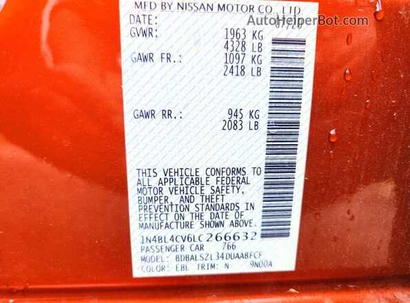 1N4BL4CV6LC266632 2020 NISSAN ALTIMA Orange 