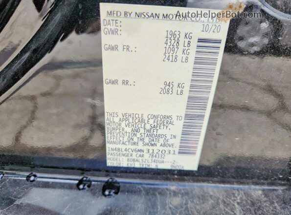 1N4BL4CV6MN312031 2021 NISSAN ALTIMA Black Engine compartment view