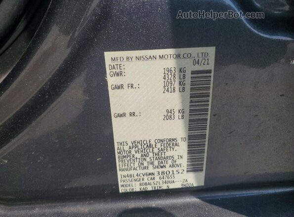 1N4BL4CV6MN380152 2021 NISSAN ALTIMA Silver Շարժիչի բաժամունքի տեսք
