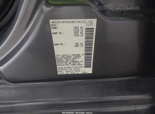 1N4BL4CV6PN334597 2023 NISSAN ALTIMA Gray Շարժիչի բաժամունքի տեսք