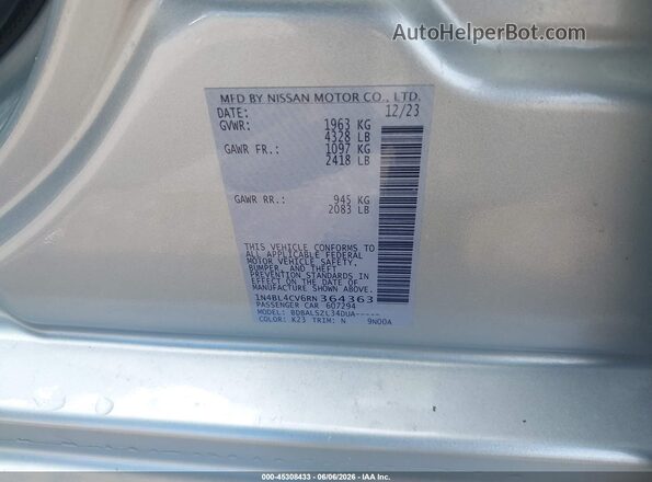 1N4BL4CV6RN364363 2024 NISSAN ALTIMA Silver Widok komory silnika