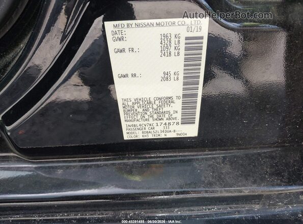 1N4BL4CV7KC174878 2019 NISSAN ALTIMA Black Շարժիչի բաժամունքի տեսք