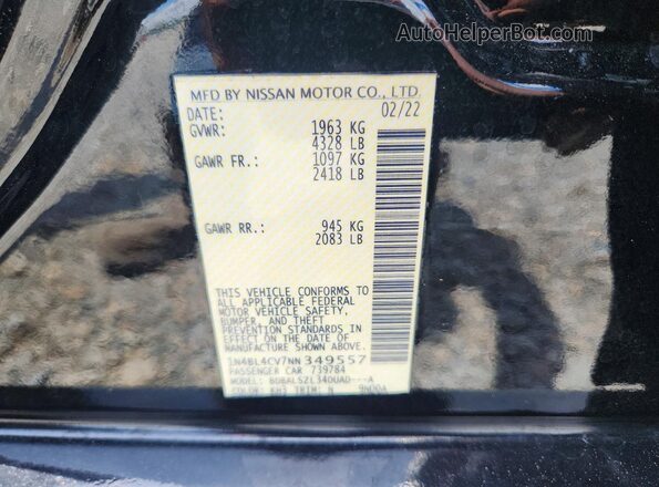 1N4BL4CV7NN349557 2022 NISSAN ALTIMA Black VIN sticker view