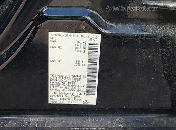 1N4BL4CV7NN381683 2022 NISSAN ALTIMA Black Vista del compartimento del motor