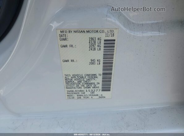 1N4BL4CV8KC153277 2019 NISSAN ALTIMA White Շարժիչի բաժամունքի տեսք