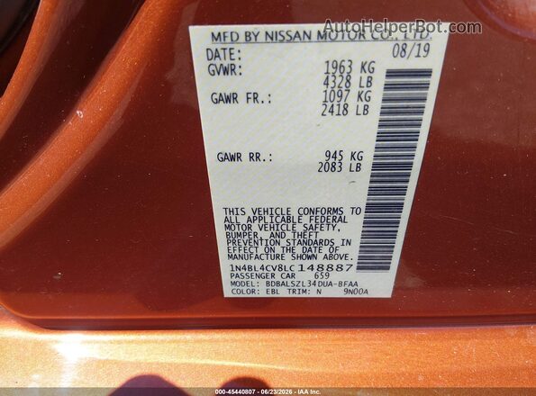 1N4BL4CV8LC148887 2020 NISSAN ALTIMA Orange Շարժիչի բաժամունքի տեսք