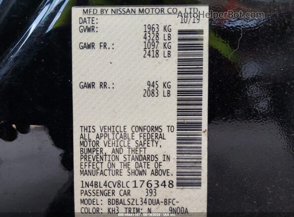 1N4BL4CV8LC176348 2020 NISSAN ALTIMA Black Engine compartment view