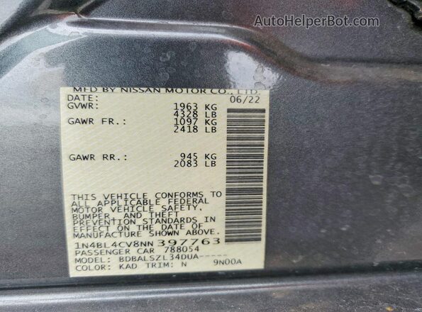 1N4BL4CV8NN397763 2022 NISSAN ALTIMA Gray 