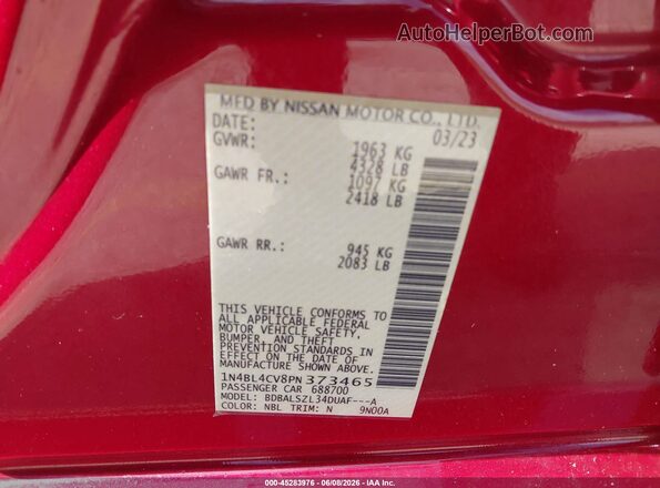 1N4BL4CV8PN373465 2023 NISSAN ALTIMA Красный Вид подкапотного пространства