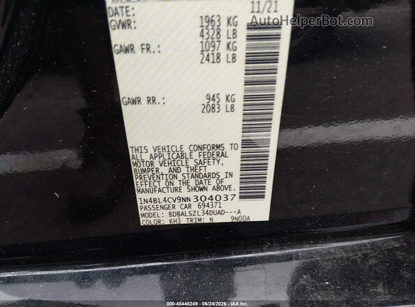 1N4BL4CV9NN304037 2022 NISSAN ALTIMA Black Widok komory silnika
