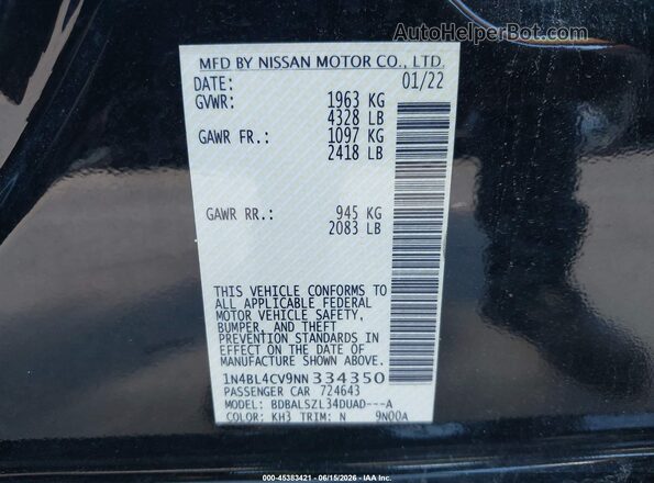 1N4BL4CV9NN334350 2022 NISSAN ALTIMA Black Widok komory silnika