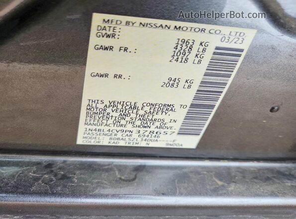 1N4BL4CV9PN378657 2023 NISSAN ALTIMA Gray Вид підкапотного простору