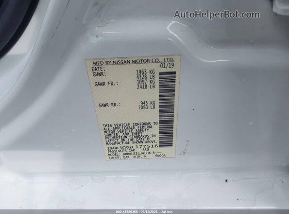 1N4BL4CVXKC177516 2019 NISSAN ALTIMA White Widok komory silnika