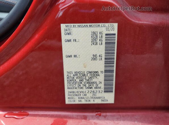 1N4BL4CVXLC226232 2020 NISSAN ALTIMA Красный Вид подкапотного пространства
