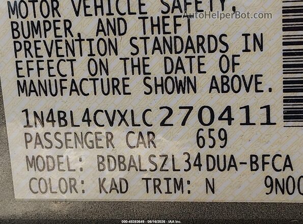 1N4BL4CVXLC270411 2020 NISSAN ALTIMA Gray Вид підкапотного простору