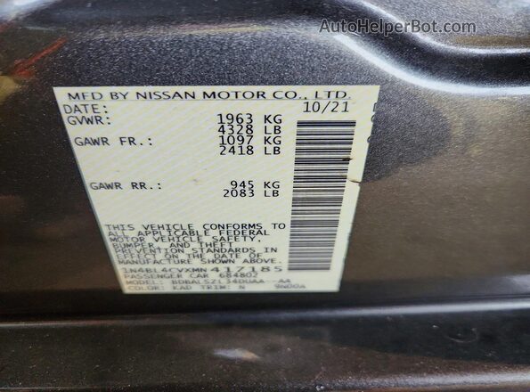 1N4BL4CVXMN417185 2021 NISSAN ALTIMA Black Вид підкапотного простору