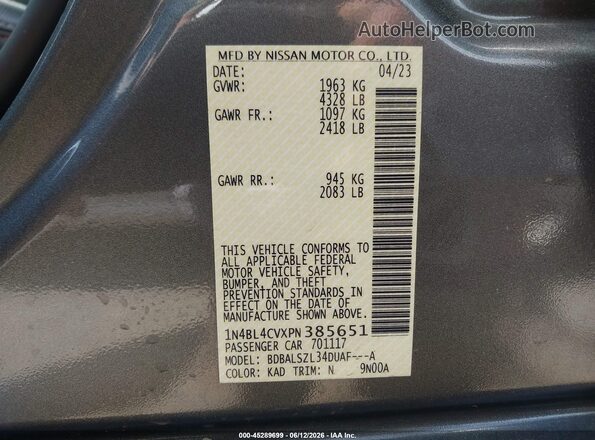 1N4BL4CVXPN385651 2023 NISSAN ALTIMA Gray Widok komory silnika