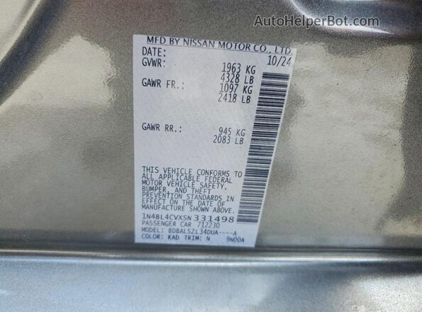 1N4BL4CVXSN331498 2025 NISSAN ALTIMA Gray ძრავის განყოფილების ხედი