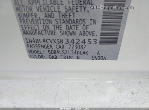 1N4BL4CVXSN342453 2025 NISSAN ALTIMA White Widok komory silnika