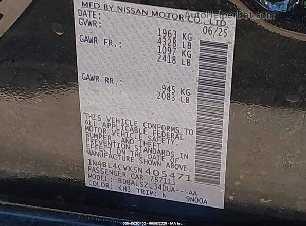 1N4BL4CVXSN405471 2025 NISSAN ALTIMA Black Widok komory silnika