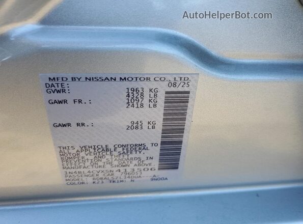 1N4BL4CVXSN413506 2025 NISSAN ALTIMA Silver VIN sticker view