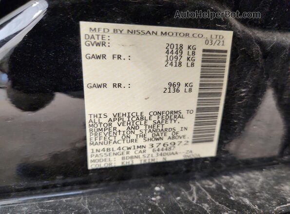 1N4BL4CW1MN376972 2021 NISSAN ALTIMA Black Вид підкапотного простору