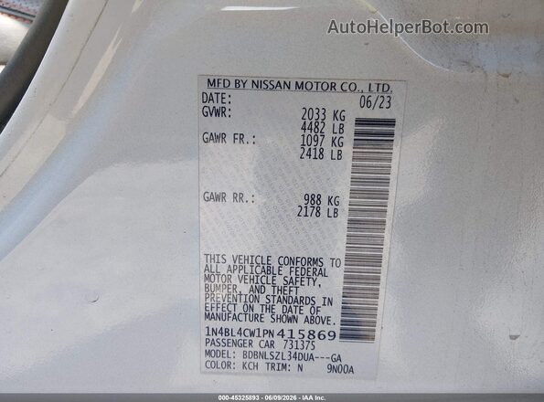 1N4BL4CW1PN415869 2023 NISSAN ALTIMA Blue Вид підкапотного простору