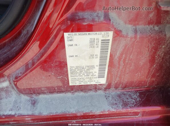 1N4BL4CW2KC204510 2019 NISSAN ALTIMA Красный Вид подкапотного пространства