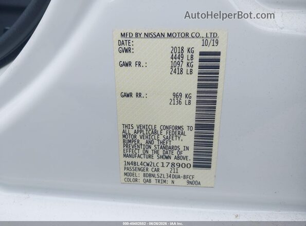 1N4BL4CW2LC178900 2020 NISSAN ALTIMA White Vista del compartimento del motor