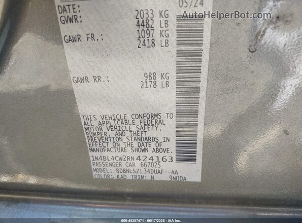 1N4BL4CW2RN424163 2024 NISSAN ALTIMA Gray Շարժիչի բաժամունքի տեսք