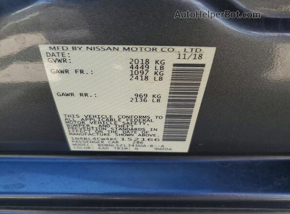 1N4BL4CW4KC152166 2019 NISSAN ALTIMA Gray Widok komory silnika
