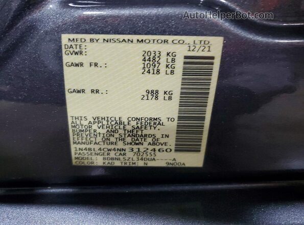 1N4BL4CW4NN312460 2022 NISSAN ALTIMA Угольный 