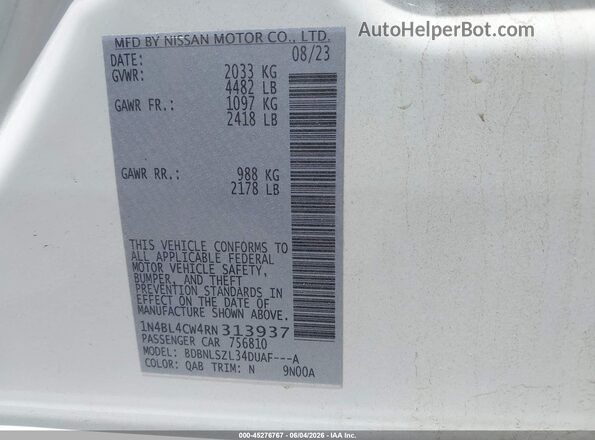 1N4BL4CW4RN313937 2024 NISSAN ALTIMA White ძრავის განყოფილების ხედი