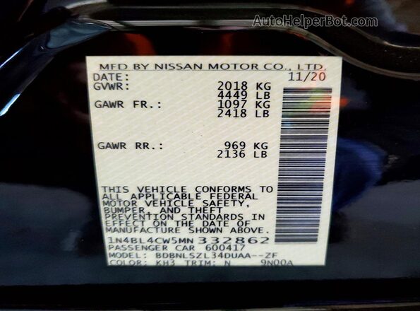 1N4BL4CW5MN332862 2021 NISSAN ALTIMA Черный Вид подкапотного пространства