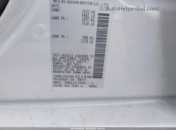 1N4BL4CW5RN355498 2024 NISSAN ALTIMA White ძრავის განყოფილების ხედი