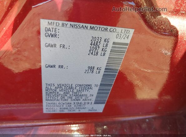 1N4BL4CW5RN396391 2024 NISSAN ALTIMA Red Engine compartment view