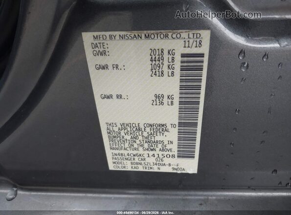 1N4BL4CW6KC141508 2019 NISSAN ALTIMA Gray Widok komory silnika