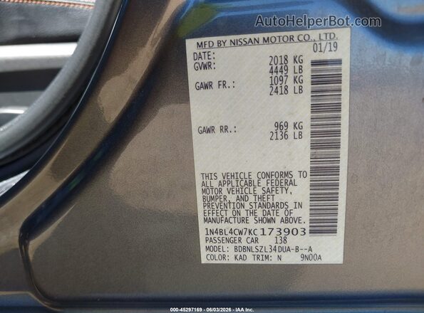 1N4BL4CW7KC173903 2019 NISSAN ALTIMA Серый 