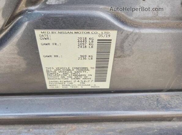1N4BL4CW8KC245627 2019 NISSAN ALTIMA Gray 