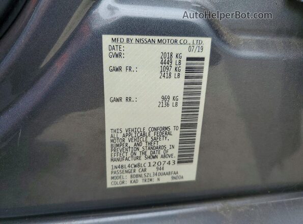 1N4BL4CW8LC120743 2020 NISSAN ALTIMA Gray ძრავის განყოფილების ხედი