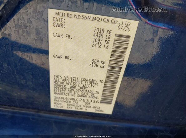 1N4BL4CW8LC263336 2020 NISSAN ALTIMA Blue Engine compartment view