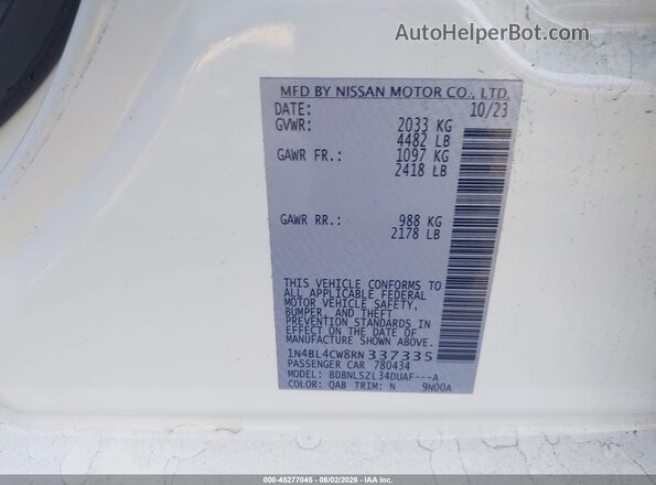 1N4BL4CW8RN337335 2024 NISSAN ALTIMA White Vista del compartimento del motor