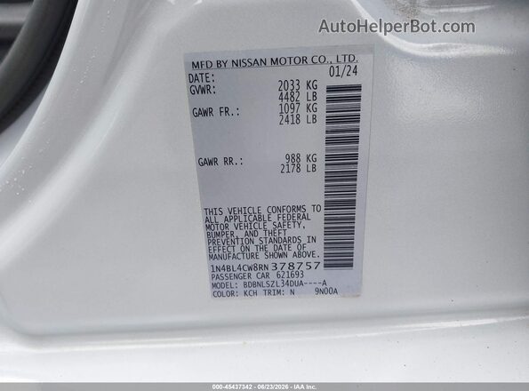 1N4BL4CW8RN378757 2024 NISSAN ALTIMA White Widok komory silnika