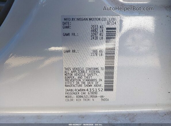 1N4BL4CW8RN435152 2024 NISSAN ALTIMA Gray Widok komory silnika