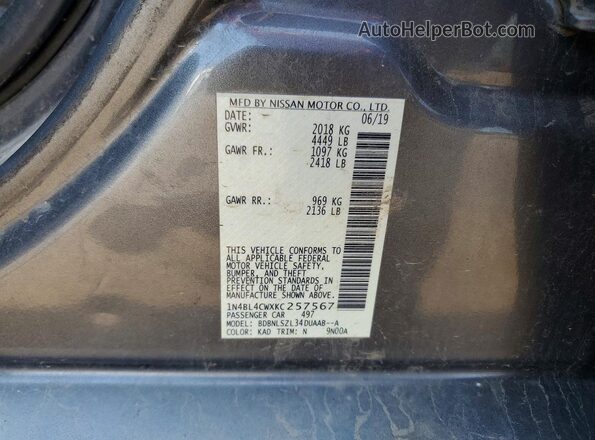 1N4BL4CWXKC257567 2019 NISSAN ALTIMA Gray Vista del compartimento del motor