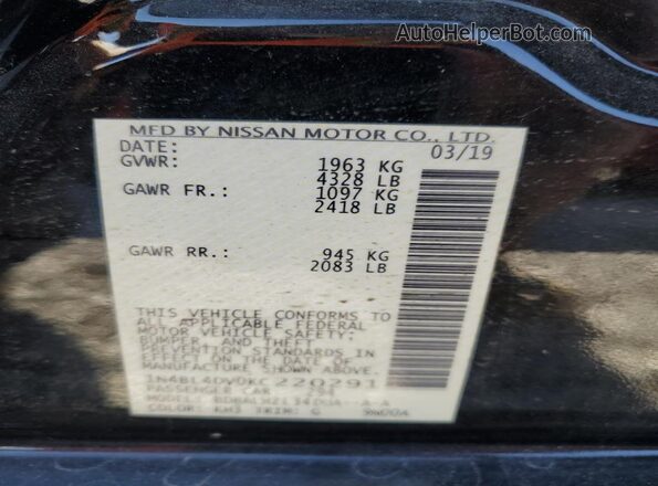 1N4BL4DV0KC220291 2019 NISSAN ALTIMA Black VIN sticker view