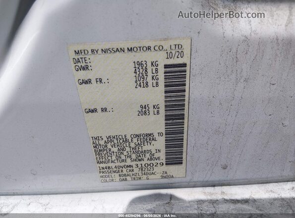 1N4BL4DV0MN310029 2021 NISSAN ALTIMA White ძრავის განყოფილების ხედი