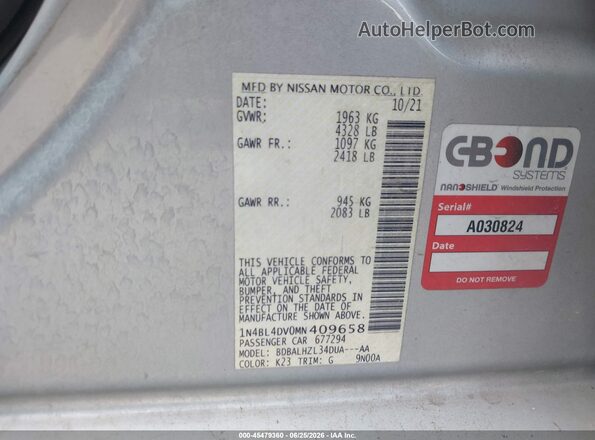 1N4BL4DV0MN409658 2021 NISSAN ALTIMA Silver Widok komory silnika